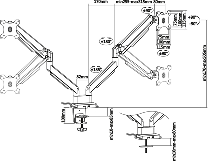 Изображение InLine InLine® Desktop mount with lifter and USB 3.0, movable, for two Displays up to 81cm (32") max. 9kg