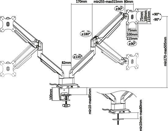 Picture of InLine InLine® Desktop mount with lifter and USB 3.0, movable, for two Displays up to 81cm (32") max. 9kg