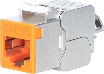 Изображение Intellinet Network Solutions INTELLINET Cat6a 10G Slimline Keystone-Modul STP werkzeuglos mit Rastclip f�r Massivdraht vergoldete Kontakte Metallgeh�use orange