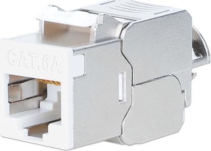 Изображение Intellinet Network Solutions INTELLINET Cat6a 10G Slimline Keystone-Modul STP werkzeuglos mit Rastclip f�r Massivdraht vergoldete Kontakte Metallgeh�use weiss