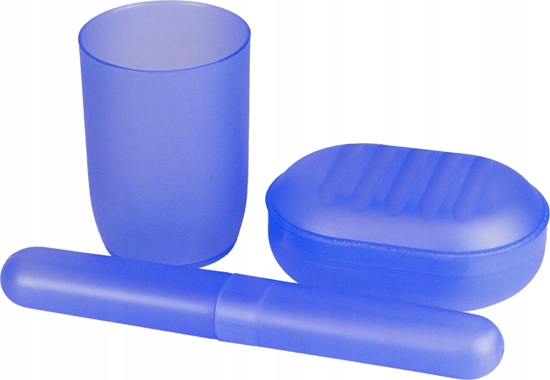 Picture of INTER-VION_SET Niebieski zestaw toaletowy z kosmetyczk kubek azienkowy + kubek na szczoteczi + mydelniczka + organizer