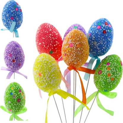 Attēls no Jajka Wielkanocne Na Piku Druciku Kolorowe Biae Wzorki Wstka Ozdoba 6szt LEAN