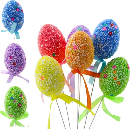 Picture of Jajka Wielkanocne Na Piku Druciku Kolorowe Biae Wzorki Wstka Ozdoba 6szt LEAN