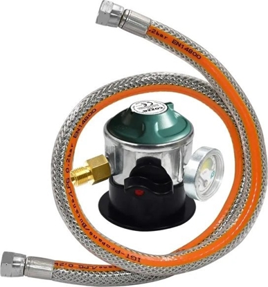 Attēls no Jata Regulator m/manometer 30 BAR DK-NO-FI 1.1M Elastyczny w stalowy Manometr bezpieczestwa do testu "wycieku" atwy monta gwintu 1/4"