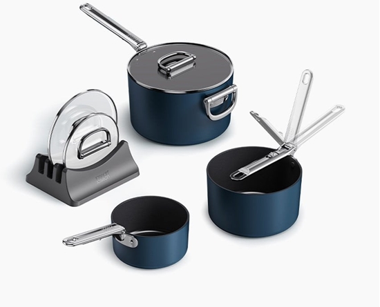 Picture of Joseph Joseph Space Fold. Handle Cera.N/S 3pc Blue Saucepan Set