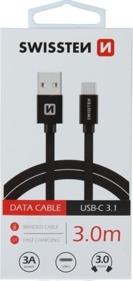Изображение Kabel USB Swissten USB-A - USB-C 3 m Czarny (71527900)