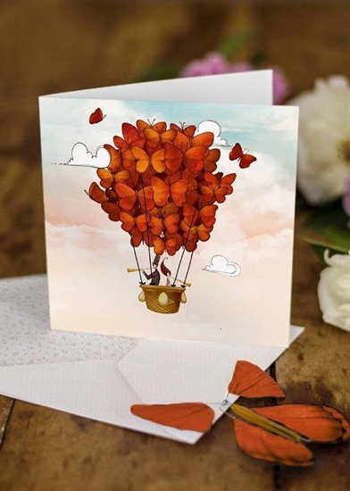 Picture of Cozywood Karnet kwadrat z latajcym motylkiem lub balon