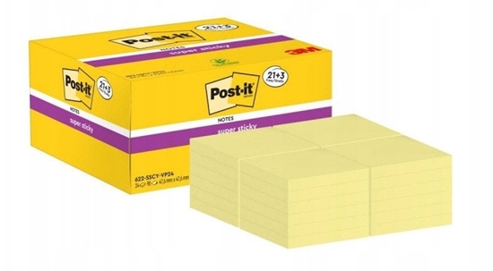 Изображение Karteczki samoprzylepne Post-it® Super Sticky (622-SSCY-24VP), 47,6x47,6mm, 21x90 kart.+3x90 kart. gratis, óte