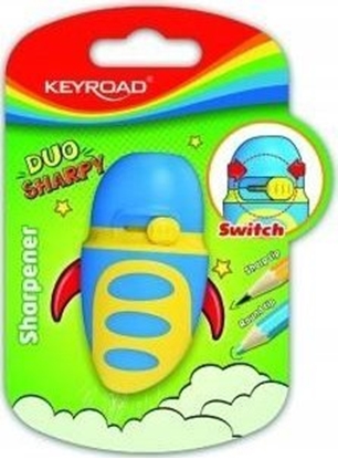 Attēls no Keyroad Temperówka plastikowa KEYROAD Duo Sharpy, wielofunkcyjna, pojedyncza, z pojemnikiem, blister, mix kolorów