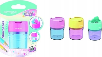 Picture of Keyroad Temperówka plastikowa KEYROAD, pastel, podwójna, z pojemnikiem, blister, mix kolorów