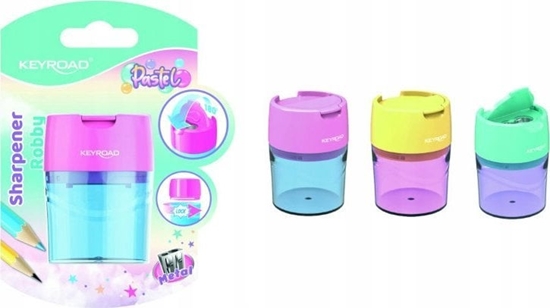 Picture of Keyroad Temperówka plastikowa KEYROAD, pastel, podwójna, z pojemnikiem, blister, mix kolorów