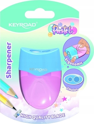 Picture of Keyroad Temperówka plastikowa KEYROAD, pastel, podwójna, z pojemnikiem, blister, mix kolorów