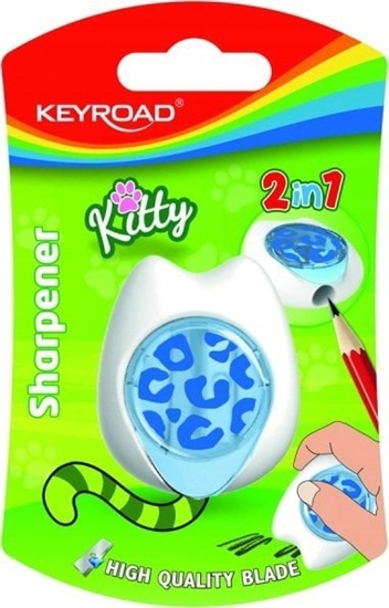 Изображение Keyroad Temperówka plastikowa z gumk KEYROAD, kitty cat, pojedyncza, blister, mix kolorów