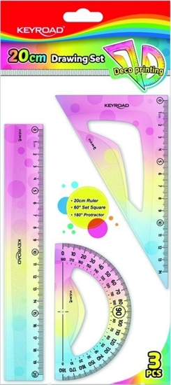 Picture of Keyroad Zestaw geometryczny KEYROAD, pastel, z linijk 20cm, 3 szt., zawieszka, mix kolorów