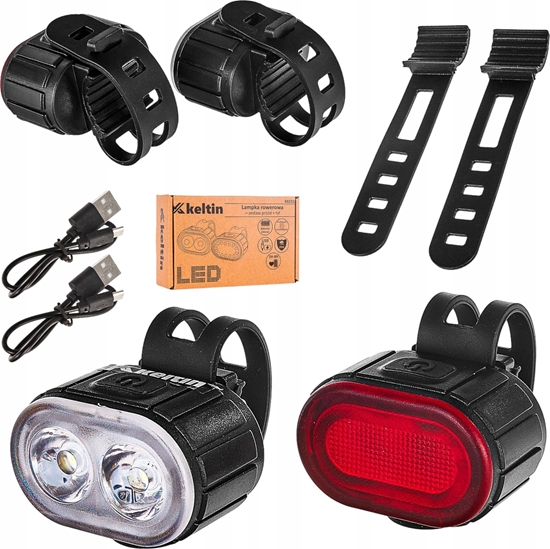 Picture of KELTIN Wodoodporna lampka rowerowa USB IPX4  zestaw przód + ty (120)