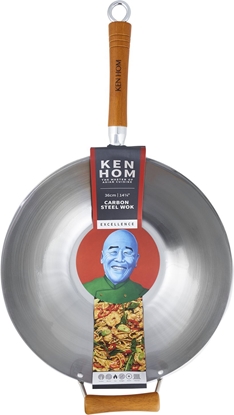 Picture of Ken Hom Excellence, Round, Wok/Stir-Fry pan, Steel, Wood, Carbon steel, 36 cm