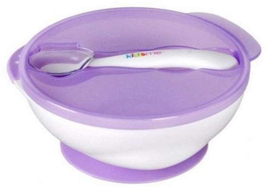 Изображение Kidsme bowl with suction cup lid and thermo spoon Lavender from 9 months 9832LA