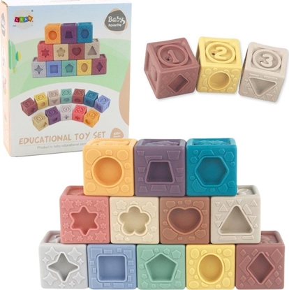 Attēls no LeanToys Klocki Mikkie Sensoryczne Edukacyjne Strukturowe Kolorowe 12szt