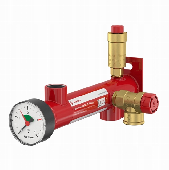 Picture of Konsola RED by Flamco do podwieszenia do ciany naczynia wzbiorczego do c.o do poj. 25 litrów. Grupa bezpieczestwa do c.o: manometr (0-4bar); zawór bezpieczestwa (nastawa 3 bar); odpowietrznik.(DWZ)27990