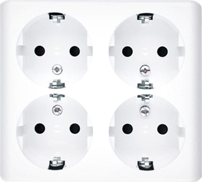 Attēls no Kontakt-Simon Simon 54 Gniazdo poczwórne Schuko natynkowe z przesonami wersja skandynawska biae EGSZ4NZ/11