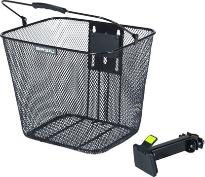 Attēls no Kosz na kierownic BASIL BILBAO, BasEasy ze wspornikiem do mocowania na gówce ramy 22-25,4 mm , Stalowy, Czarny (NEW 2025)