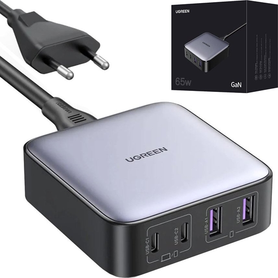 Picture of adowarka Ugreen adowarka sieciowa UGREEN CD327 Nexode, 2x USB-C, 2x USB-A, GaN, 65W (szary)