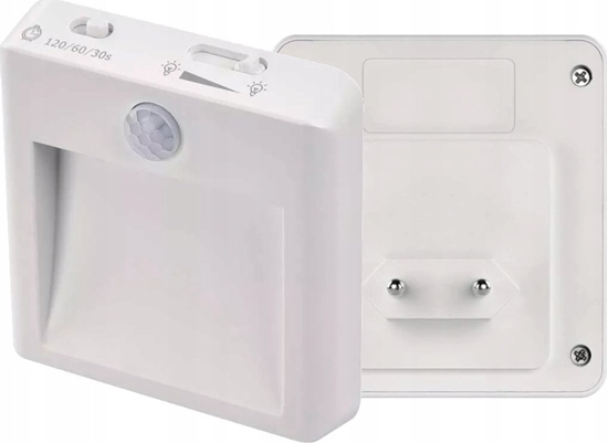 Picture of Lampka wtykowa do gniazdka Emos P3319 lampka do gniazdka wtykowa kwadrat z czujnikiem ruchu 1x0,5W LED 3000K biaa