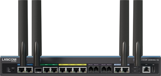 Picture of LANCOM 1936VAG-5G - Gateway - 1GbE, 5G - LTE - 5G - UMTS B1/B2/B4/B5/B8/B19/ LTE B1/B2/B3/B4/B5/B7/B8/B12/B13/B14/B17/B18/B19/B20/B25/B26/B28/B29/B30/B32/B34/B38/B39/B40/B41/B42/B43/B48/B66/B71 5G n1/n2/n3/n5/n7/n8/n12/n13/n14/n18/n20/n25/n26/n28/n29