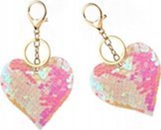 Изображение LeanToys Brelok Serce Cekiny Dwustronne Biay Jasno-Róowy