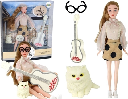 Picture of LeanToys Lalka Dla Dzieci Emily z Gitar Okulary Dugie Blond Wosy Kotek