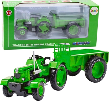 Изображение LeanToys Metalowy Traktor Rolniczy Z Przyczep Zielony 1:18