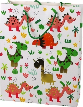 Picture of LeanToys Papierowa Torba Prezentowa Kolorowe Dinozaury Palmy 32 cm x 26 cm x 10 cm