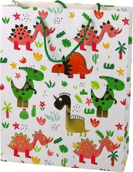 Picture of LeanToys Papierowa Torba Prezentowa Kolorowe Dinozaury Palmy 32 cm x 26 cm x 10 cm