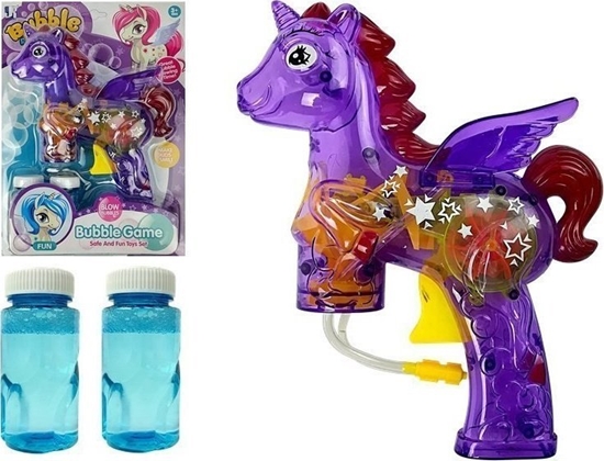 Изображение LeanToys Pistolet do baniek mydlanych jednoroec fioletowy