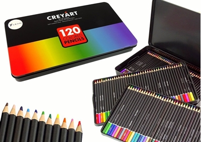 Изображение LeanToys Zestaw 120 Kredek Artystycznych Metalowy Pojemnik