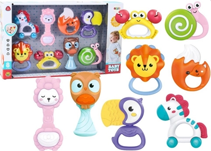 Изображение LeanToys Zestaw Grzechotek Gryzaczków Dla Niemowlt Zwierztka 8 Szt