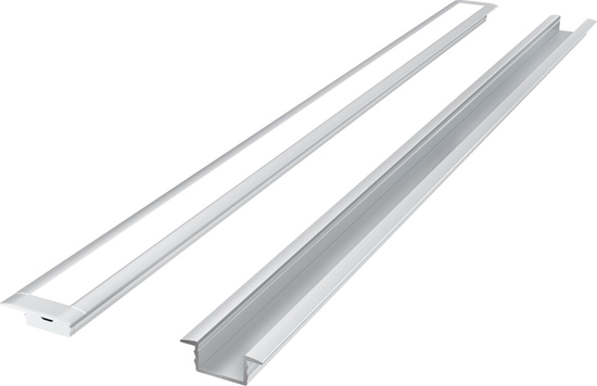 Изображение LED profilio komplektas, 2m, ileidziamas, anoduotas, su baltu dangteliu ir aklemis