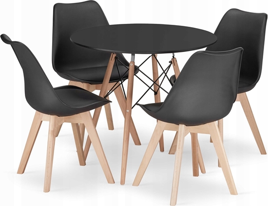 Изображение Leobert Zestaw stó okrgy TODI 80cm czarny + 4 krzesa MARK czarne