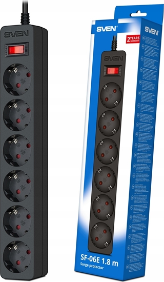 Picture of Listwa przeciwprzepiciowa SVEN SF-06E 1,8 m, (6 gniazd) czarna
