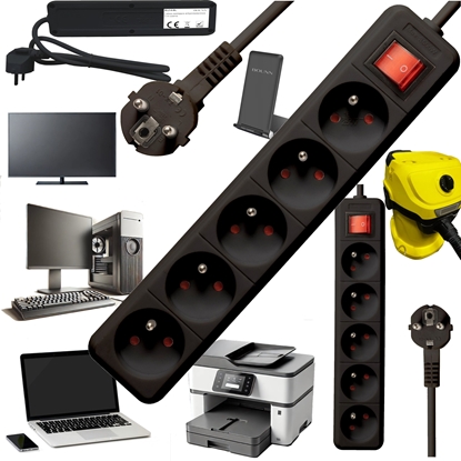 Attēls no Listwa zasilajca Bounn BOUNN listwa zasilajÄca antyprzepiÄciowa 5 gniazd 5 m czarna 16A