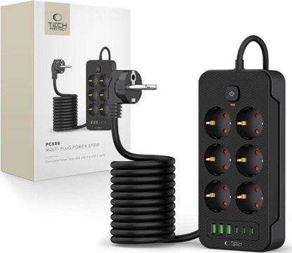 Attēls no Listwa zasilajca Tech-Protect 6 gniazd 2 m czarna (5906302310586)