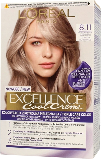Изображение LOreal Paris Loreal Excellence Cool Creme Krem koloryzujcy 8.11 Ultra Popielaty Jasny Blond 1op.