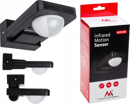 Изображение Maclean Czujnik ruchu PIR Maclean MCE243 B na podczerwie, IP65, max 2000W, czarny