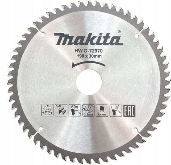 Изображение Griešanas disks alumīnijam Makita; 190x2,2x30,0 mm; Z60; 5°