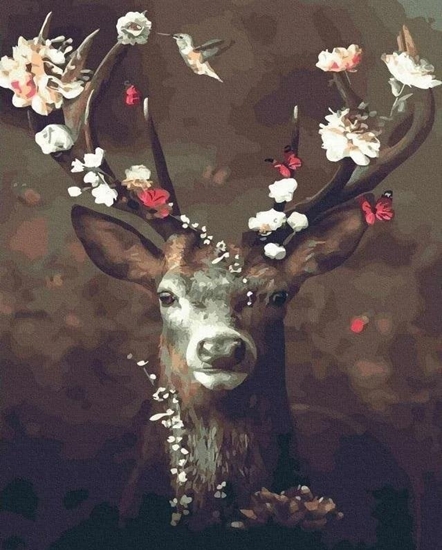 Picture of Malowanie po numerach - Jele z kwiatami 40x50 cm