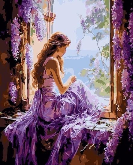 Изображение Malowanie po numerach 40x50 Dziewczyna w oknie