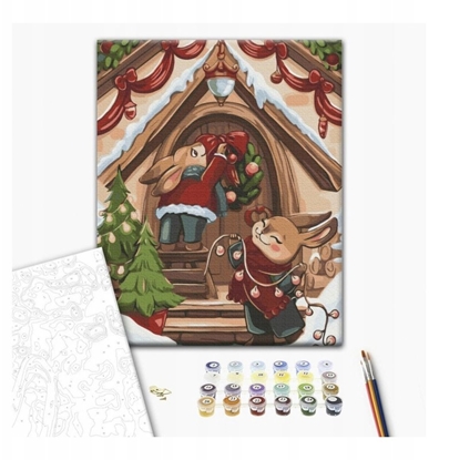 Attēls no Malowanie po numerach BRUSHME, 30x40 cm, witeczne króliczki, 1 szt.