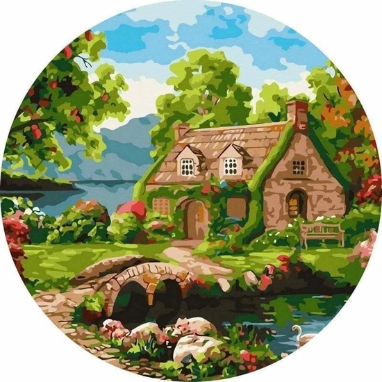 Picture of Malowanie po numerach okrge - Kwitncy dom 40cm