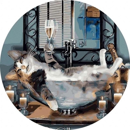 Picture of Malowanie po numerach okrge - Musujcy kot 40cm