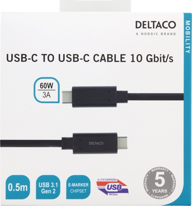 Изображение Kabel USB Deltaco Mobility USB-C - USB-C 3.2 Gen 2 - cable, 0.5 m, Black